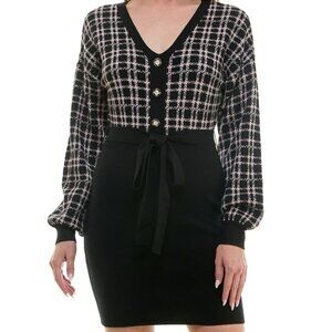 BCX Juniors' V-Neck Long-Sleeve Tie-Waist Sweater Dress – Pattern J (NWT, M)